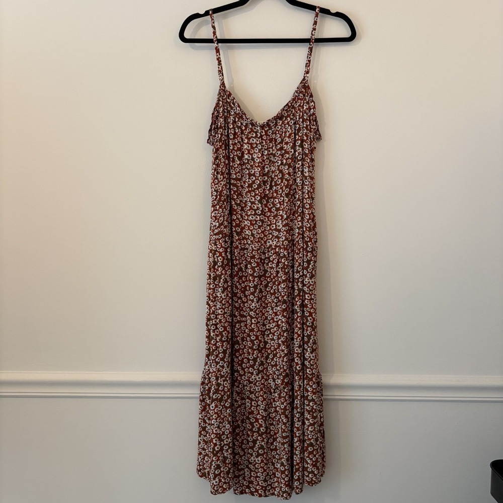 Natural Life Micro Floral Tiered Midi Dress Size M Rayon Boho Hippie Cottage